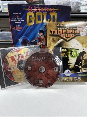 J4 Lot of (4) PC Games - Commas & Conquer, Disciples, Taz, Wizardry Gold