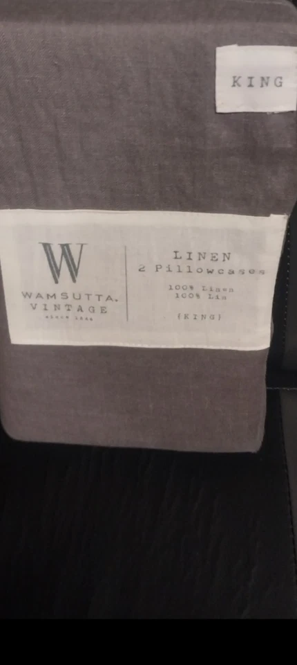  Juego de funda de almohada de lino vintage Wamsutta carbón. King Size.  Ropa de cama de lujo nueva  Foto 3 de 4