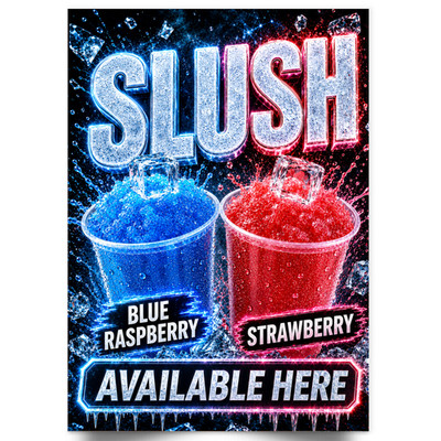 Slush Getränke hier verkauft Außen Fenster Werbeschild Poster Eis Slush Getränke