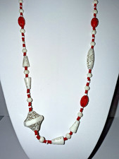 Vintage Neiger Brothers Style Art Deco Czeck Custard Glass Necklace Red Beads