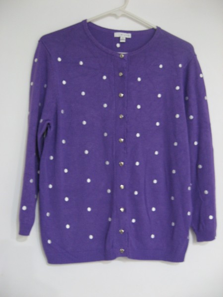 W LANE PURPLE POLKA DOT 3/4 SLEEVE BUTTON UP CARDIGAN SIZE S
