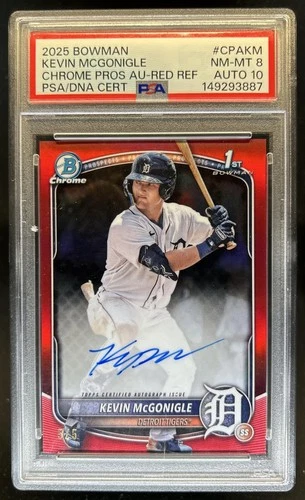 2025 Bowman Kevin McGonigle Chrome Auto Red Refractor 1st #/5 Tigers PSA 8 10