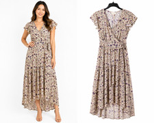 New Melloday Floral Wrap Hi Lo Dress Size Small Flutter Sleeve Boho