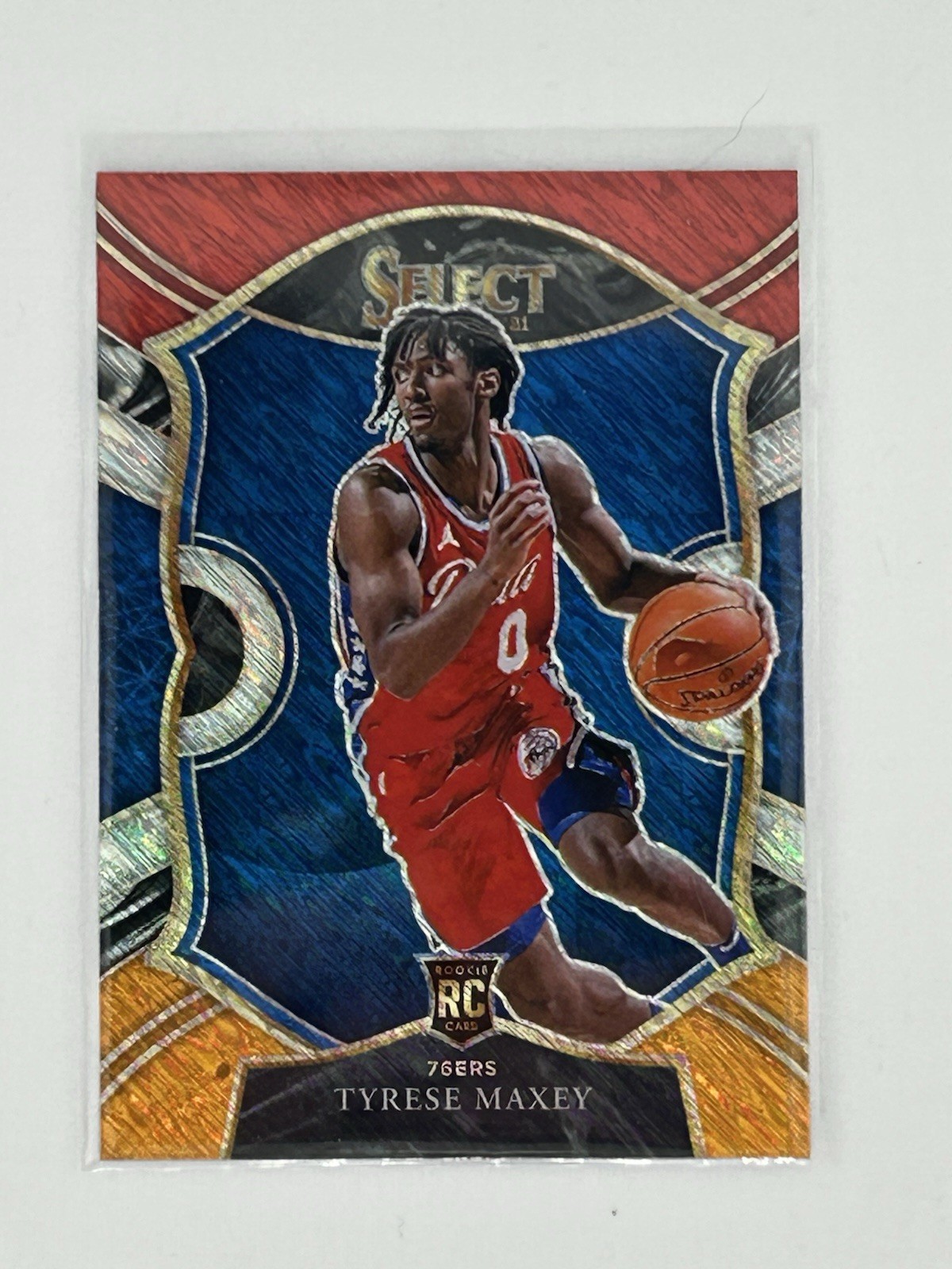 Tyrese Maxey 2020-21 Select Red White Orange Shimmer Prizm Rookie Card RC #81 RB