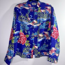 Chico  s Design Silk Crane Floral Jacket Blouse Size 1 Blue Vintage