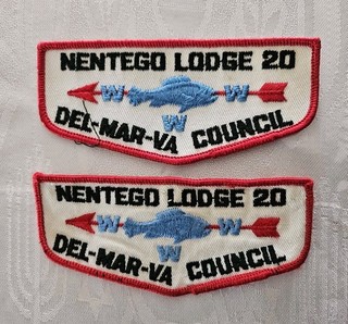 FREE SHIP Lot of 2 Nentego Lodge 20 Del Mar Va Council RED Border 1 Used 1 NEW