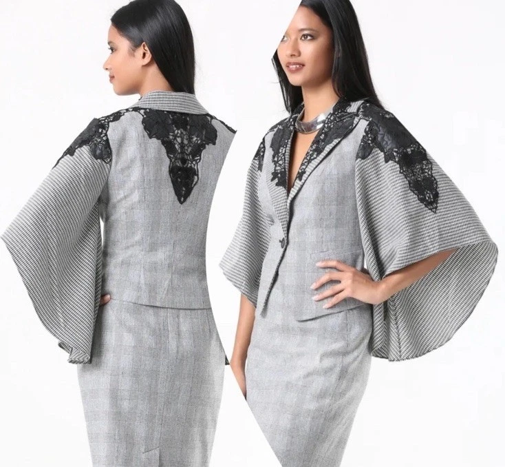 Новый с Ярлыками Bebe Drita Houndstooth кружева Blazer размер 2 $229 розничной - Изображение 2 из 4