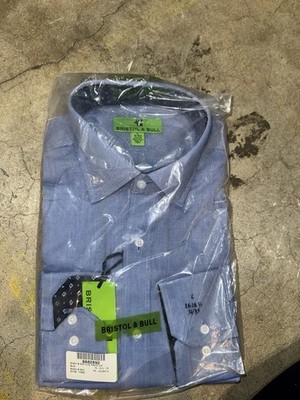 L Bristol & Bull Shirt Mens L Blue Cotton Long Sleeve L-Loc