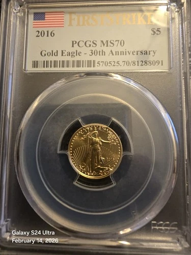 2016 $5 AMERICAN GOLD EAGLE 30TH PCGS MS70 FIRST STRIKE  PERFECTION GUARANTEED!