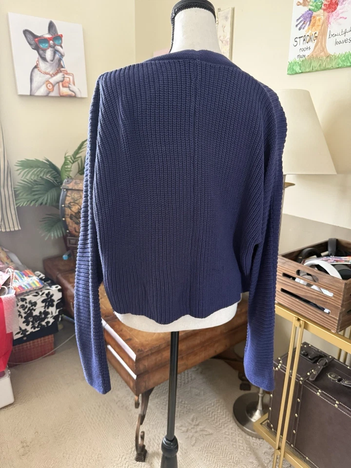 Cárdigan ligero para mujer Forever 21 azul marino suéter botón delantero, pequeño Foto 4 de 4