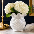 Vintage Fenton White Hobnail Milk Glass Ruffled Double Crimped Ball Vase 5.5”