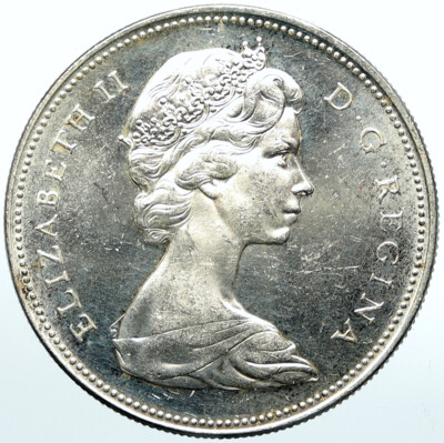 1966 CANADA w UK Queen Elizabeth II Voyagers Genuine Silver Dollar