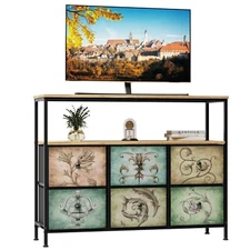 Dresser Table Stand with 6 Fabric Drawers Wooden Top for Bedroom Living Room