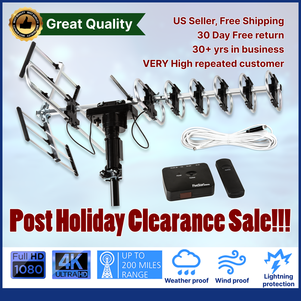 360° Rotation 990 Mile Range Amplified HDTV Antenna for 1080P UHF/VHF Signals