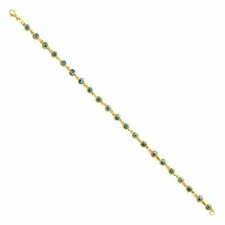Real 14K Yellow Gold CZ Sky Blue Color Evil Eye Bracelet 7"Inch Womens Girls
