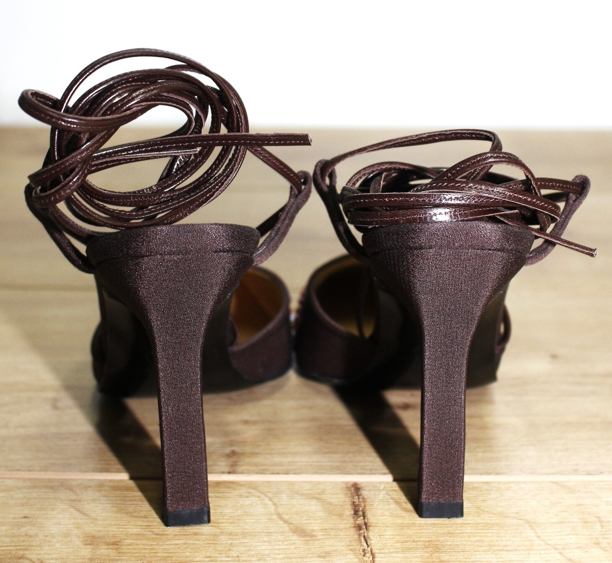 Escarpins Charles Jourdan Lanières Toile Marron - Taille 40,5FR (7UK) - Vintage - Neuf Sans Boîte
