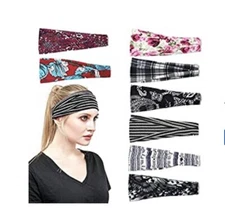 Wrapables Boho Elastic Headbands for Sports, Yoga, Workouts, Facials (Set of 8)