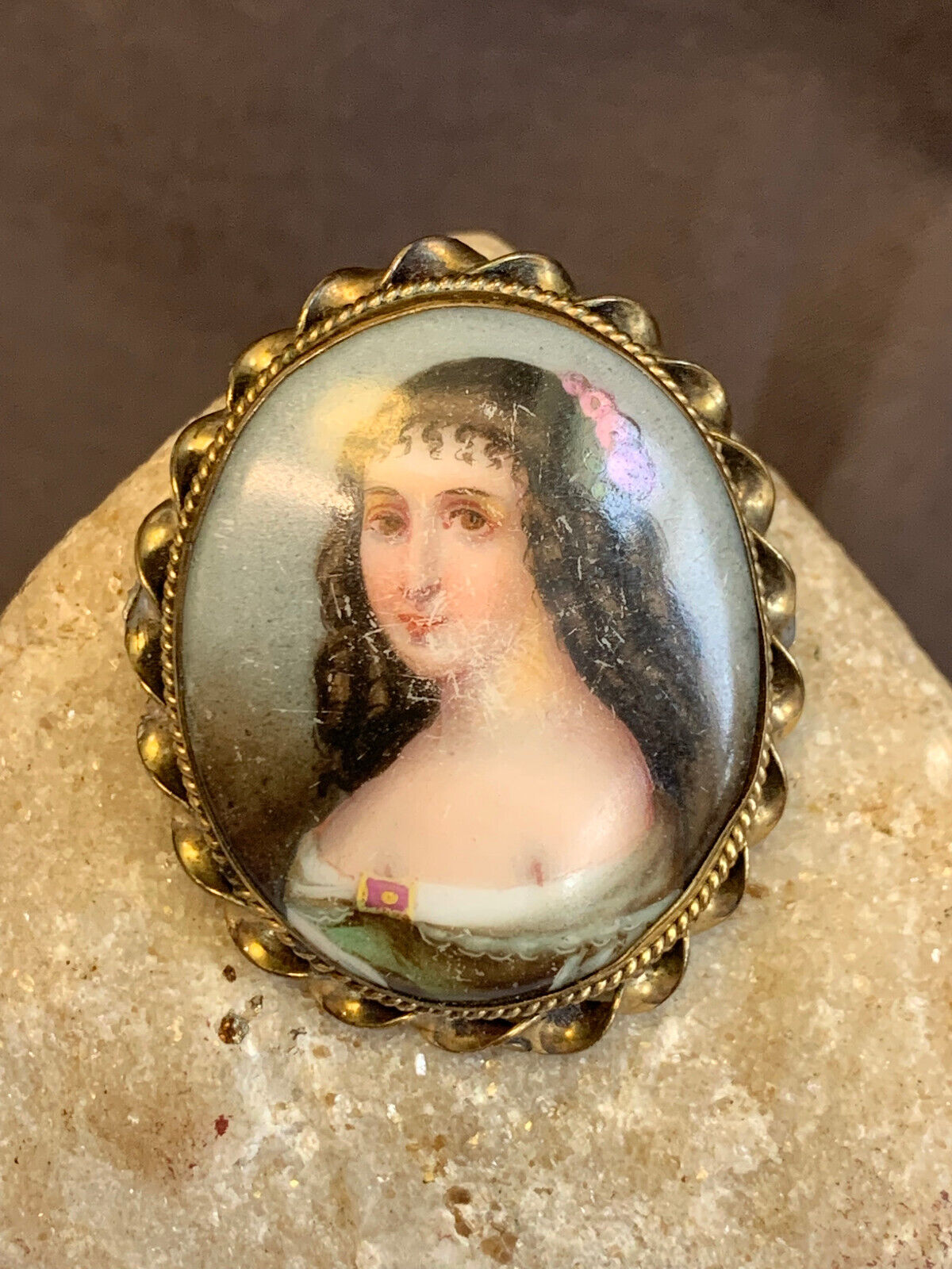 Handpainted Victorian Vintage Lady Brooch Pin Jew… - image 1