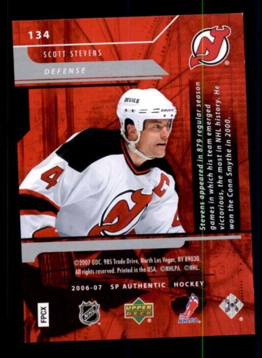 2006-07 SP Authentic #134 Scott Stevens N 996/999 - Image 2 of 2