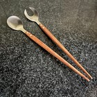 Vtg Salad Serving Fork & Spoon Set With Wooden Handles Stainless Steel Japan MCM