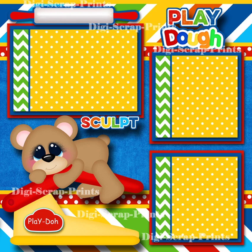 PLAY DOH ~ MASA 2 páginas de álbumes de recortes prefabricadas diseño de piezas de papel ~POR DIGISCRAP Foto 4 de 4