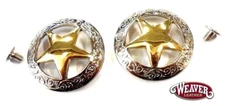 2 Pack Texas Star 18K Gold Plated Conchos 1-1/2" Screw Back by Weaver New