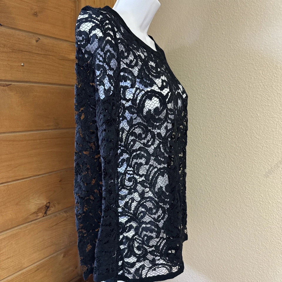 ALBERTA FERRETTI женщин США 6 черный кружева вышитый длинным рукавом блузка верхний Италии - Изображение 4 из 4