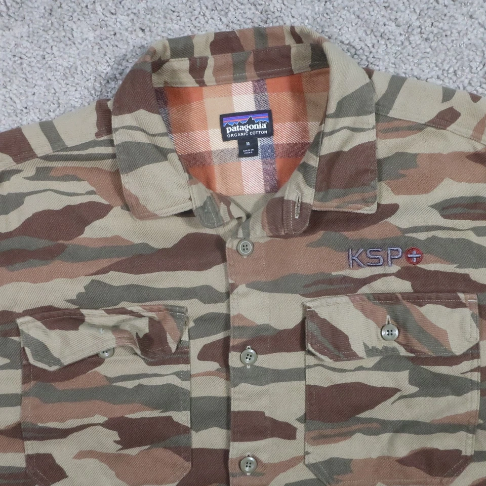 Patagonia Mens M Shirt Thick Organic Cotton Camo Shacket Worn Wear Embroider EUC - Image 3 of 4