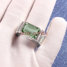 Natural Green Amethyst Gemstone with 925 Sterling Silver Ring for Men's #4979