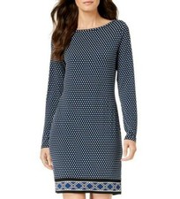 NWT $98 Michael Kors Alston Boatneck Border Shift Dress Black / Royal XS M