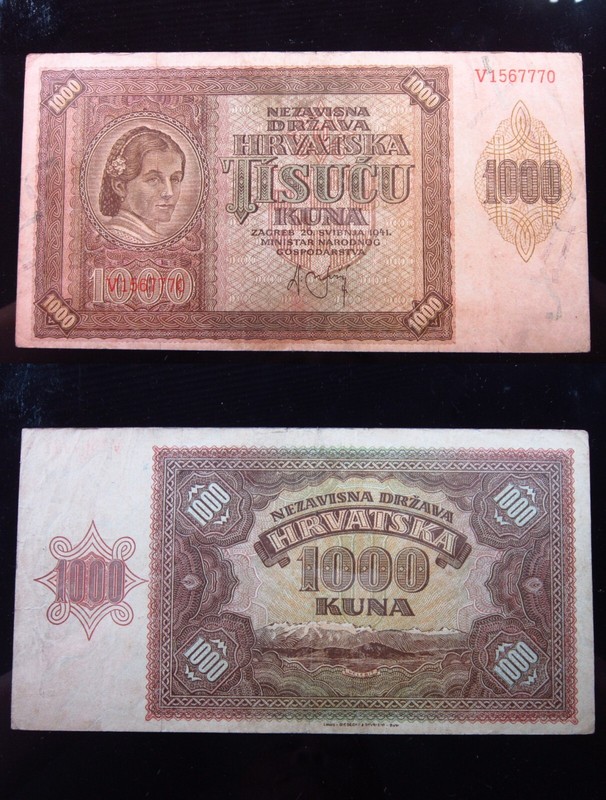 Croatia 1000 Kuna 1941 h7770 P4 Hrvatska Yugoslavia Banknote Money