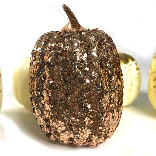 Lote de 5 piezas de decoración de Acción de Gracias Harvest Pumpkins dorado blanco roto brillo otoño - Imagen 5 de 8