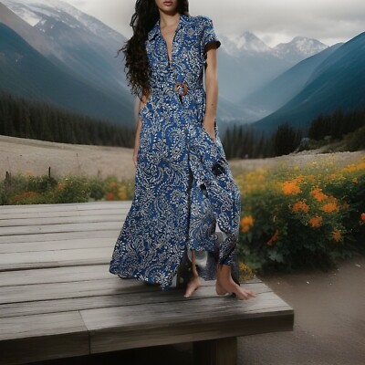 ZARA NWT WOMAN COTTON PRINTED MIDI DRESS BLUE Sz: Large | eBay