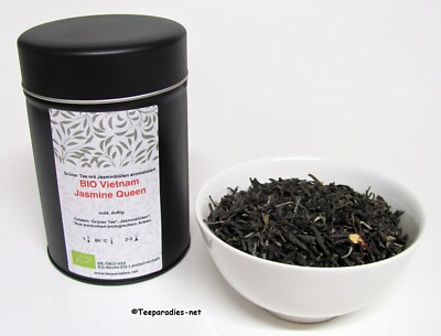 (185,00  /kg) Editionstee BIO: Vietnam Jasmine Queen 100 g. in schwarzer  Dose  