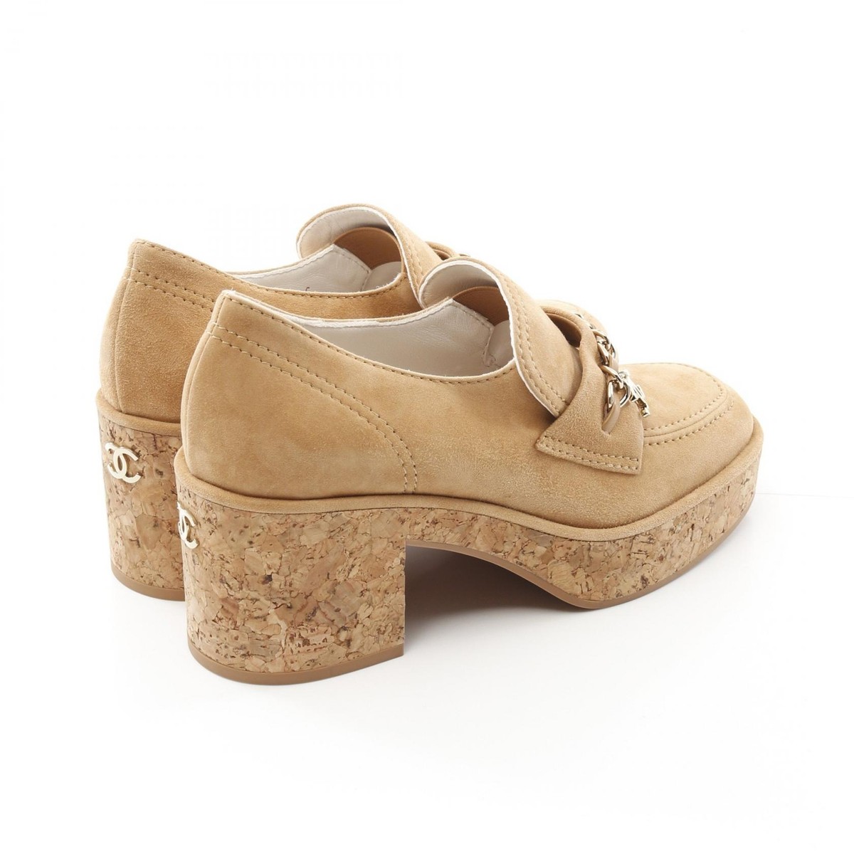 CHANEL ローファー G45142 CHANEL COCO Mark loafers shoes #38 heels G45142 Suede Beige