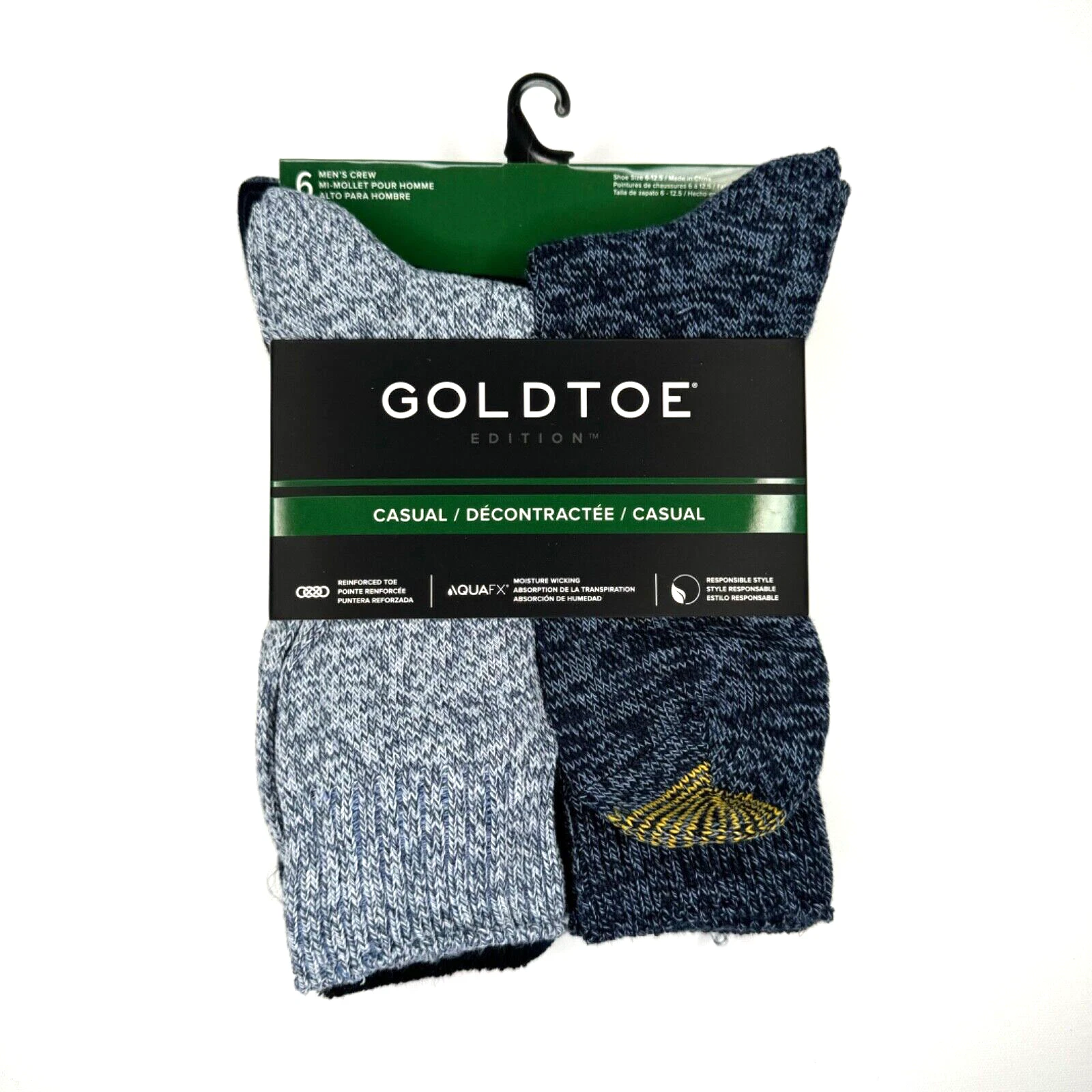 GOLD TOE Mens Casual 6 Pairs Show Crew Socks Shoe Size 6-12.5 Multicolor
