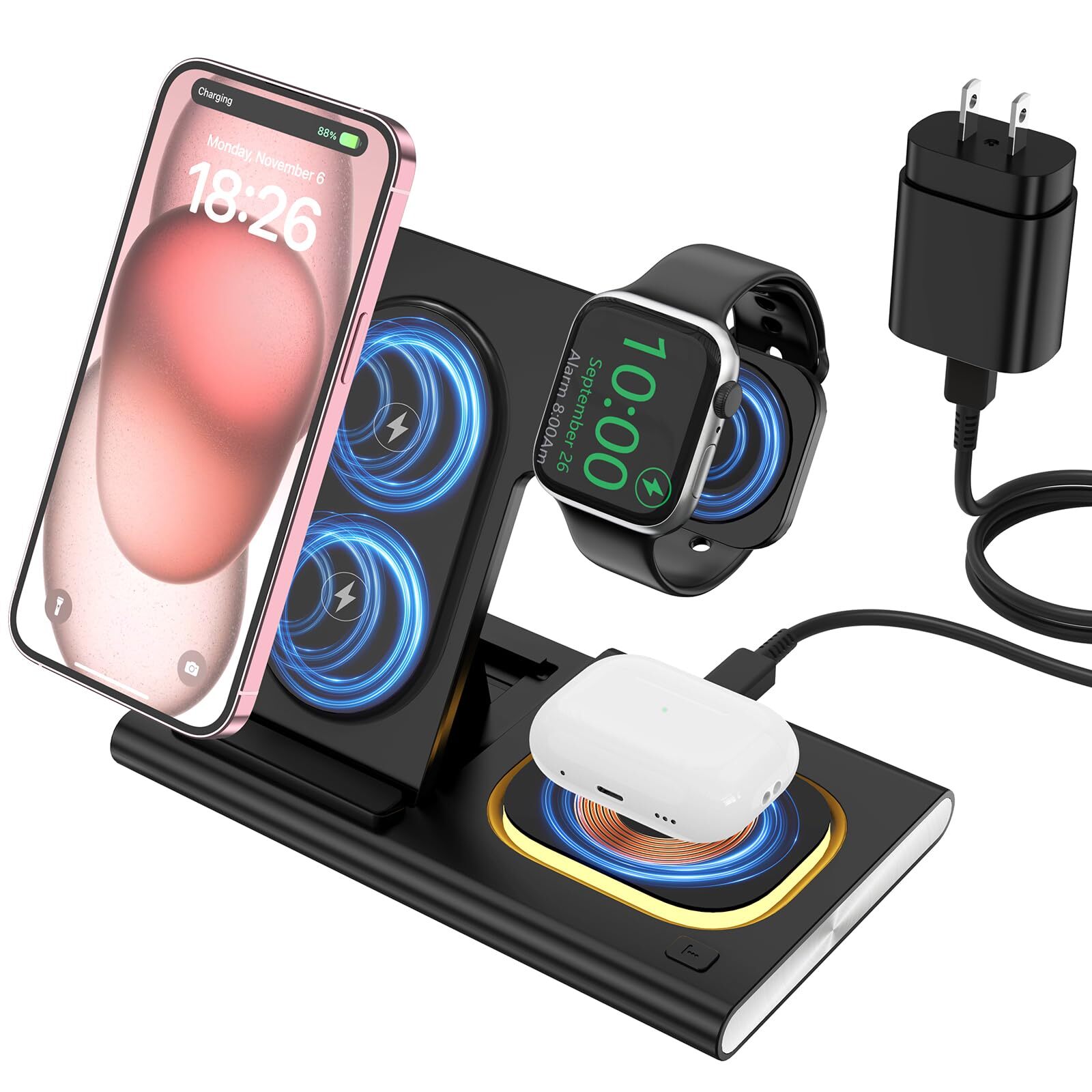 Wireless Charging Station for iPhone 15 Pro Max/14/13/12/11, 25W 3-in-1 Wirel...