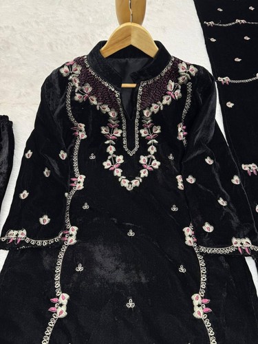 Launching New Designer Palazzo Kurta Set Black Velvet Ready to Wear Eid Festive - Picture 3 of 4