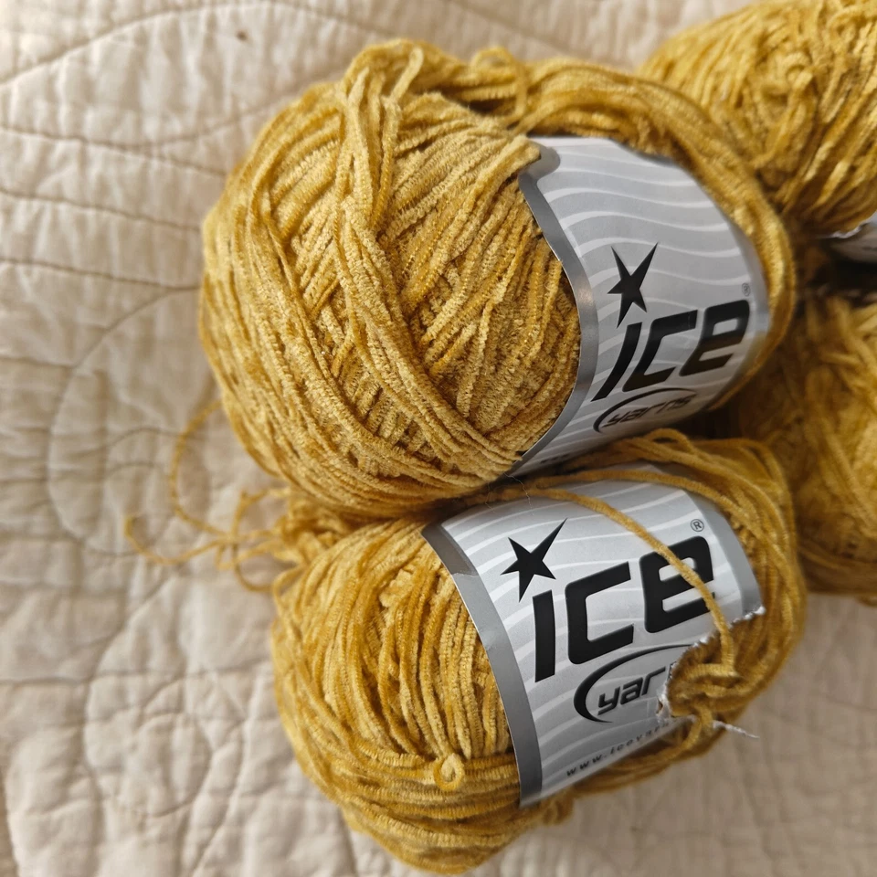 Lote - 4 hilos de hielo brillante tono oro amarillo calcetín súper fino #1 hilo 50 g madejas Foto 3 de 4