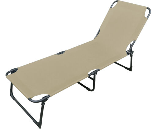 Chaise longue à 3 pieds chaise longue de jardin chaise longue relaxante beige pliable L188 x B57 x H30 cm - Photo 1/1