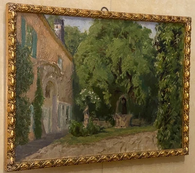 Hausgarten. Park, impressionistisches Gemälde um 1930. Mit Rahmen: 24,5x33 cm. - Bild 1 von 4