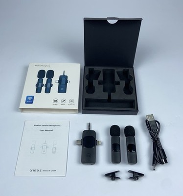 Wireless Lavalier Microphone 2 Mics 3-in-1 Lightning USB-C 3.5mm iPhone Android