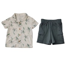 Member's Mark Toddler Boys 2-Piece Button Down Tee Playwear Set Cream, 3T