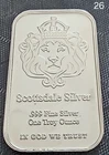SCOTTSDALE SILVER ONE TROY OUNCE..999% SILVER LIONS HEAD BAR