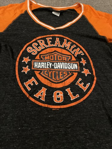 Harley Davidson Damen HD Schwarz Shirt Screaming Eagle Orange Sparkle XL SCHÖN - Bild 2 von 5