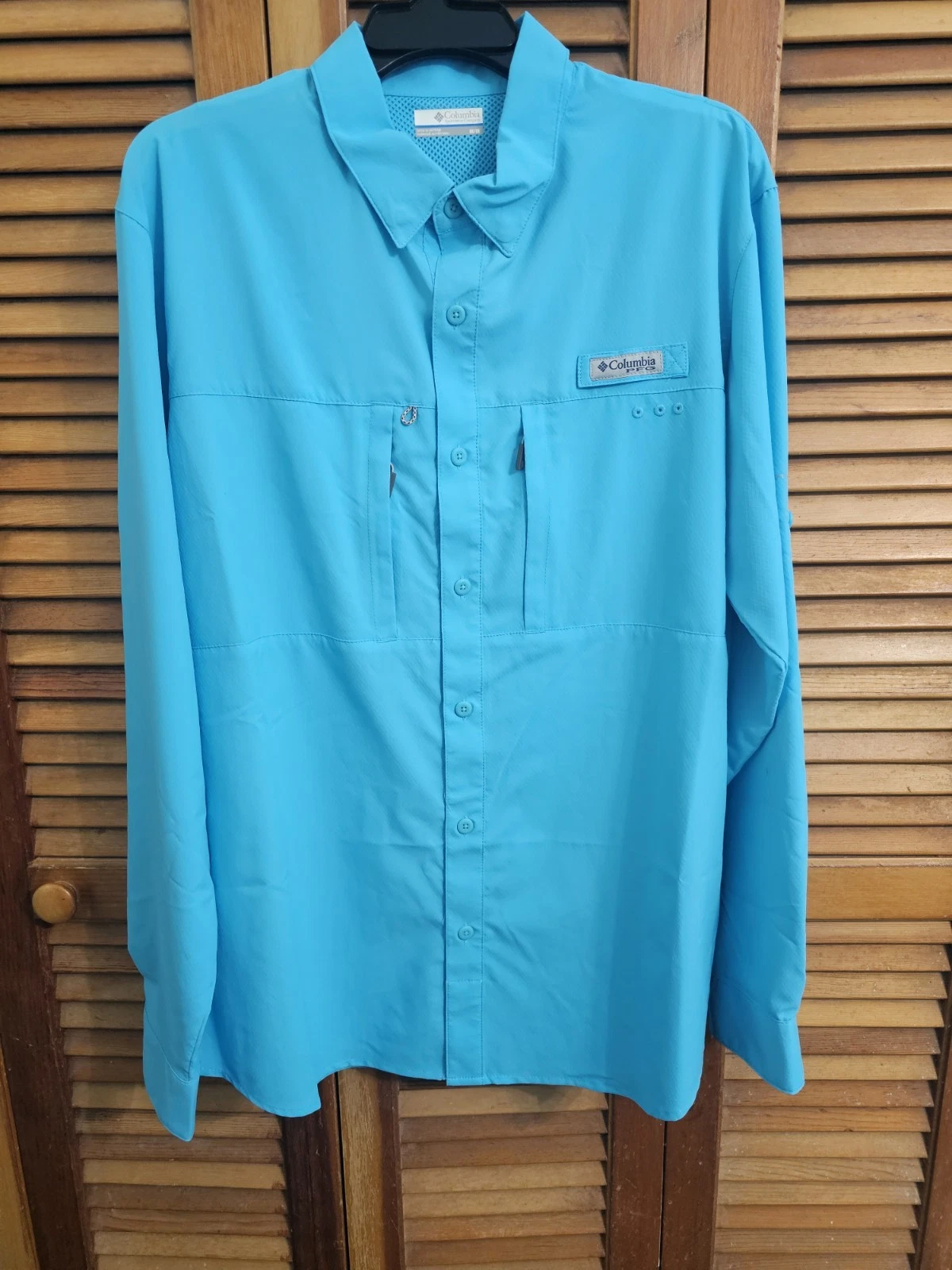 Columbia PFG Long Sleeve Fishing Shirt Men's Medium Blue Omni Shade UPF 40
