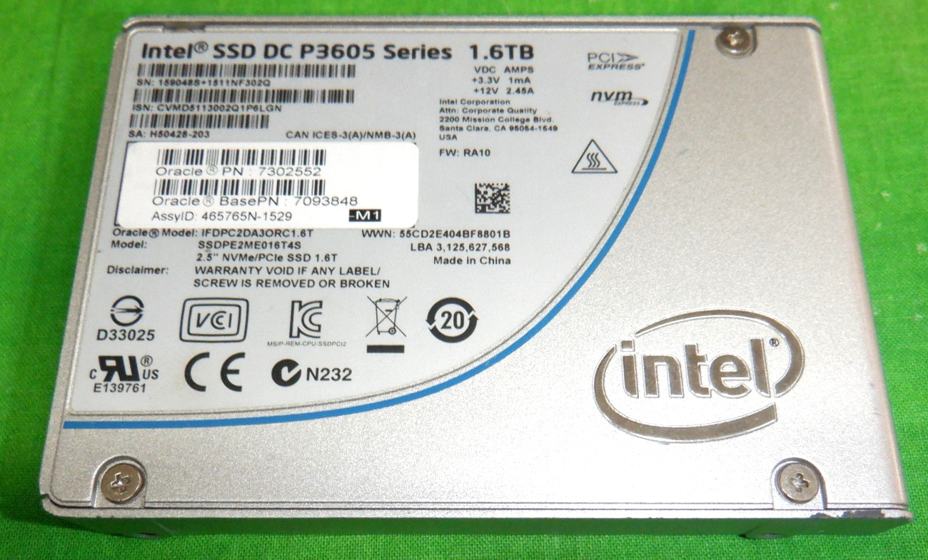 Oracle Intel DC P3605 1.6TB NVMe 2.5' 7302552  7093848 SSDPE2ME016T4S. Available Now for $200.00