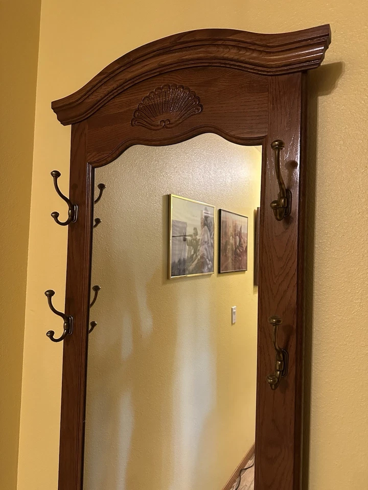 Vintage Oak Hall Tree With Mirror - Image 2 of 4