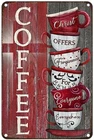 Vintage Coffee Cups Metal Tin Sign Rustic Wall Decor 8x12 inch
