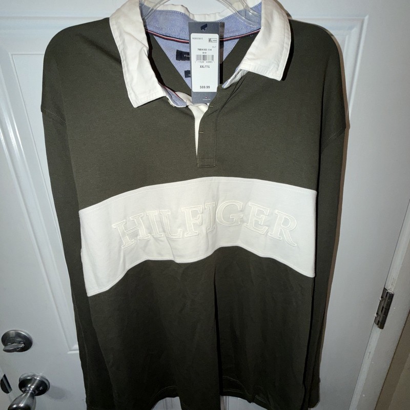 Tommy Hilfiger men's Slim fit long-sleeve rugby polo shirt Luxe Finish XXL NWT
